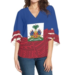 2025 Haitianische Sommer Damen Plus Size Blusen Luxus Blumen druck Custom Batwing Sleeve Damen Tops mit Logo Shirts - Product Image 2