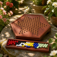 Jeu d'échecs chinois de luxe en bois avec billes de verre, base à tiroir intégré, 6 couleurs vives pour les soirées de jeu en famille