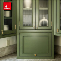 Lemari Kaca Beralur dengan Bingkai Berhias Manik-Manik, Panel Hijau Sage Siap Pasang, Kabinet Dapur dengan Peralatan, Garasi