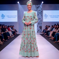 Robe longue maxi en rayonne pour femme, coupe régulière, imprimé floral ethnique africain de luxe, manches longues bouffantes, écologique, été, Surat, Inde