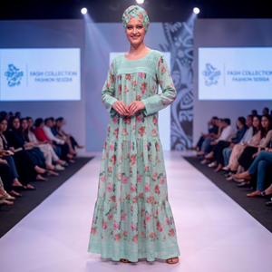 Robe longue maxi en rayonne pour femme, coupe régulière, imprimé floral ethnique africain de luxe, manches longues bouffantes, écologique, été, Surat, Inde - Product Image 1