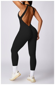 Xu hướng rỗng cutout backless dài đan căng vải rắn màu sắc phụ nữ thể thao mặc Jumpsuit kiểu dáng đẹp hiện đại Yoga bodysuit - Product Image 5