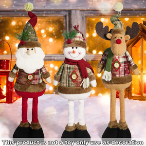 Merry Christmas Ornaments <b>Xmas</b> Gift Santa Claus Snowman <b>Tree</b> Toy Doll Vintage Snowflake Plaid Retractable Figure Doll Decor - Product Image 3