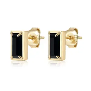 Gemnel minimalist 18k gold plated gemstone studs black onyx stud earring women