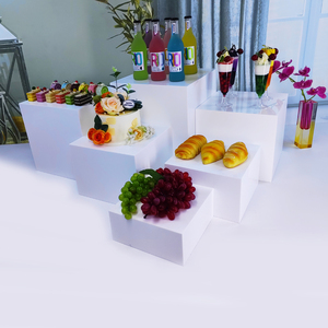 Set of 6pcs White Buffet Stand Acrylic <strong>Table</strong> <strong>Riser</strong> Cube Display Nesting <strong>Risers</strong> Lucite Square Food Dessert Stand - Product Image 3