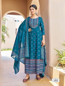 Nouveauté vêtements indiens et pakistanais robe longue rayonne lourde imprimée avec Dupatta pour mariage et fête - Product Image 4