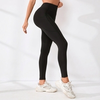 Leggings taille haute pour femmes, coupe slim, pantalon de yoga, avec poches, pour la course et les sports de plein air, couleur unie, vente en gros, personnalisation du logo