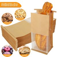 Sac en papier kraft écologique brun avec fenêtre transparente, auto-adhésif, pour pain, pâtisseries, biscuits, bonbons et emballages de boulangerie
