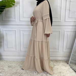 6420# Modest Muslim Women Long Sleeve Solid Color Simple <b>Kaftan</b> Dress Dubai Caftan Dresses Abaya - Product Image 4