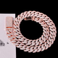 Cadena Yu Ying de Oro Rosa, Estilo Hip Hop, 20MM, Completamente Cubierta de Moissanita, Cadena Cubana de Plata S925 con Diamantes VVS, Collar para Hombre, Moda