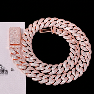 Yu Ying Rose Gold Chain Hip Hop 20MM Full Iced Out Moissanite Chain S925 VVS Diamond Cuban Link Chain <b>Necklace</b> Men Fashion - Product Image 1
