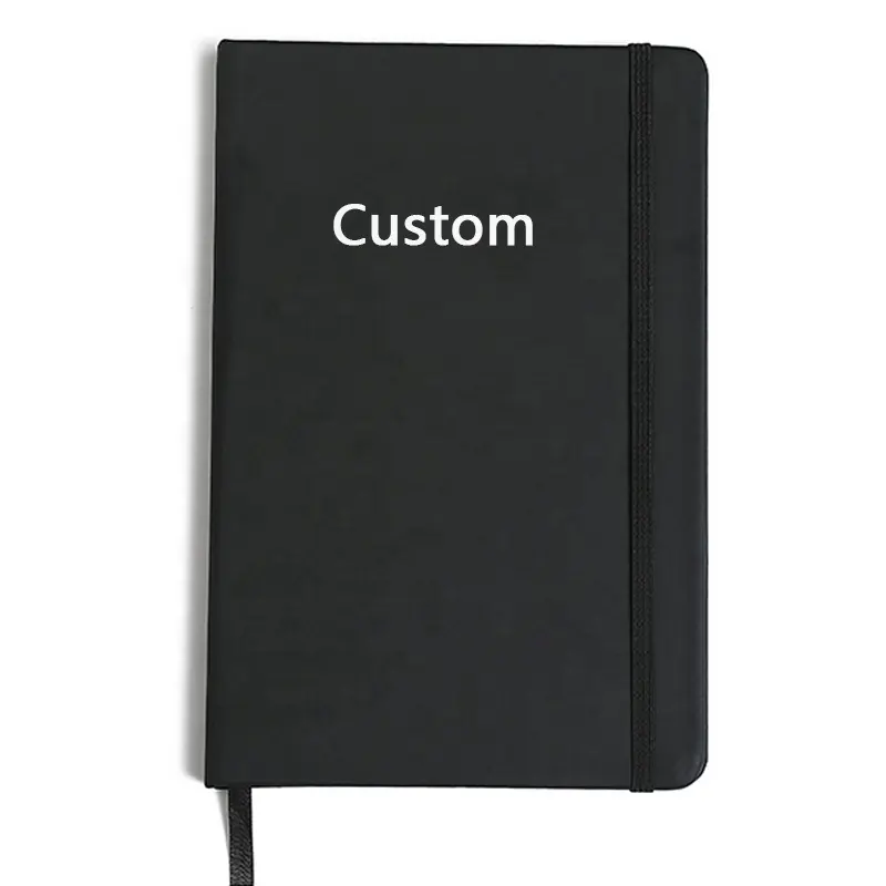 A5 kustom grosir dengan tali elastis buku catatan harian jurnal Pu Notebook merek cetak Logo buku catatan buku catatan buku catatan kulit PU
