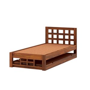 Lit simple en bois de sheesham massif de qualité supérieure avec lit gigogne intégré et rangement, finition noyer naturel, mobilier de chambre à coucher en bois - Product Image 6
