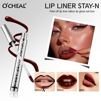 O'CHEAL Kit de Maquillage Lèvres 2-en-1 : Crayon Contour des Lèvres Peel-Off Effet Tatouage et Gloss Lèvres Léger, Fin, Lisse, Imperméable et Longue Tenue