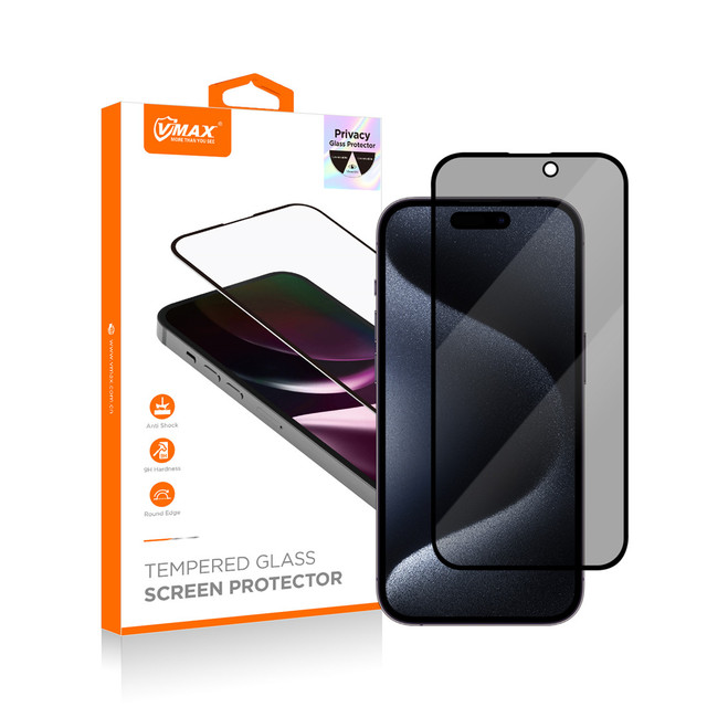 Vmax 3D Full Cover Anti Spy Privacy Smart Phone Tempered Glass Screen Protector for iPhone 15 14 Plus 16 17 Pro Max 13 12