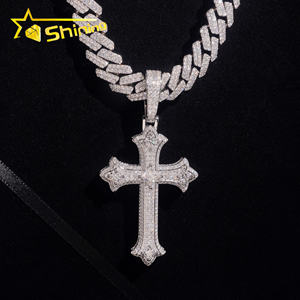 Precio al por mayor de fábrica Hip Hop joyería 925 plata esterlina D Color 3,5 pulgadas VVS Moissanite Iced Out Cruz colgante collar - Product Image 3
