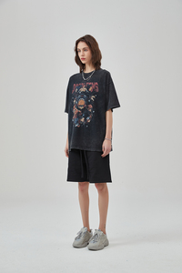 Anime sei Payne Print stile Vintage Day per fare vecchia t-shirt lavata a maniche corte vento scuro - Product Image 3