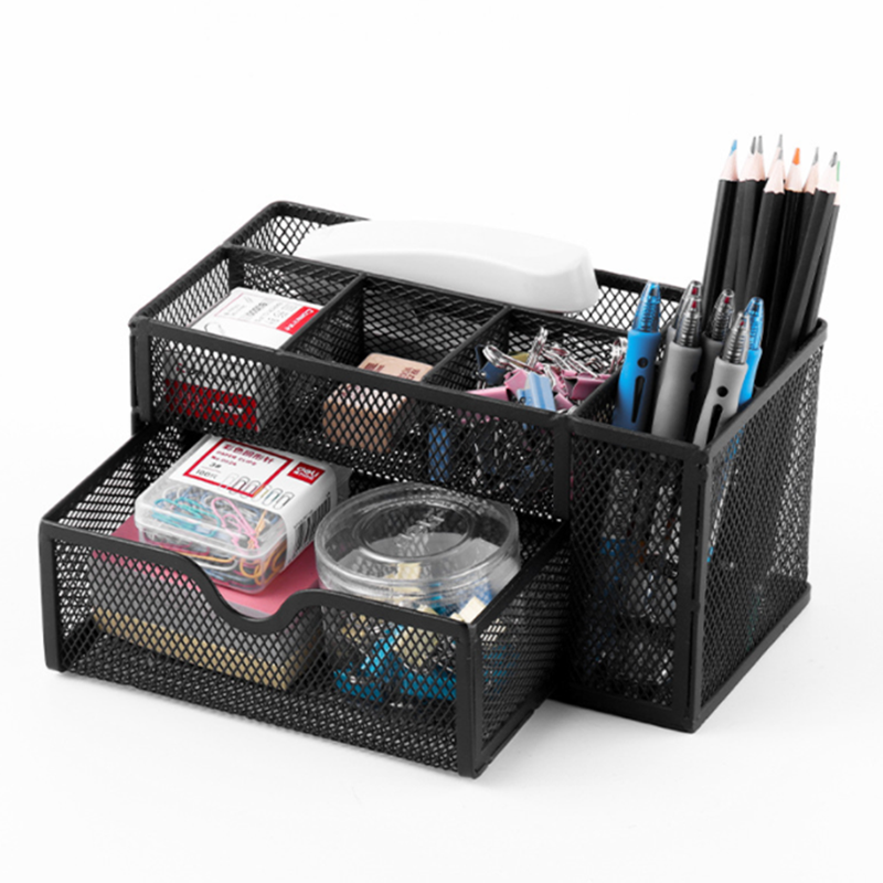 Черный сетчатый Настольный органайзер Caddy с Одним Выдвижным Ящиком, настольные аксессуары, офисные принадлежности, держатель для дома, школьного класса