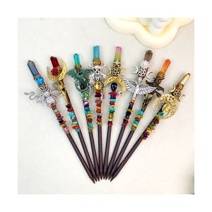 Suministros de brujería de cristal varita de bruja hecha a mano cristal natural color rosa palo de Luna mágica para decoraciones de fiesta de meditación - Product Image 3