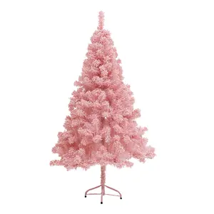 Pohon Natal PVC Buatan 6 Kaki 7,5 Kaki, Dekorasi Dalam dan Luar Ruangan Merah Muda