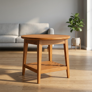 Table à manger ronde en teck avec étagère à lattes, design scandinave moderne, écologique, durable, stable, meubles pour la maison, pour une utilisation scolaire - Product Image 4