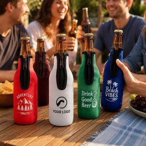 Custom Printing Wholesale Bulk Blank Neoprene Beer Bottle Sleeve Zippered Collapsible Beverage Cooler Holder Promotional <b>Gift</b> - Product Image 2
