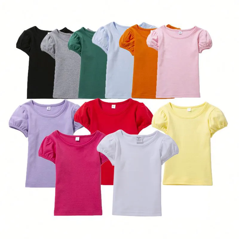 1-14 Tahun 11 Warna Bayi Pakaian Musim Panas Memakai Kosong Top Tees Balita Tshirts Lengan Puf Anak-anak Gadis T Shirt