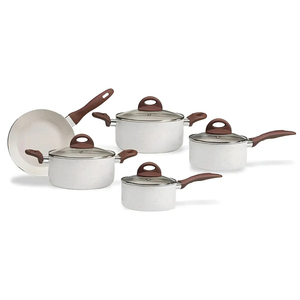 High Quality Modern Ceramic Coated Pots&<b>Pans</b> Glass <b>Lids</b> Soft touch Handles Non Stick 9-Piece Aluminium Cookware Set - Product Image 1