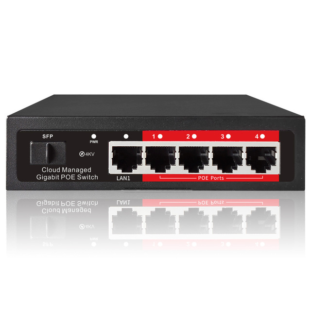 OEM Managed 4 Port Full Gigabit PoE Switch 48V Active PoE IEEE 802.3 AF/AT Cloud Managed Poe Switch for Ip Camera Cctv with APP