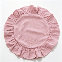 Set de table rond en coton lavé avec bord festonné, couleur unie, pour mariage, fête, décoration de table à manger à la maison