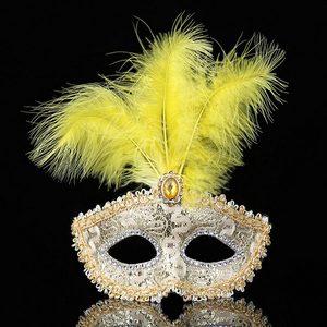 Maschere di Halloween in pelle con piume e volant in pizzo, stile Veneziano, per feste in maschera, da principessa, con <span class=keywords><strong>tre</strong></span> piume - Product Image 3