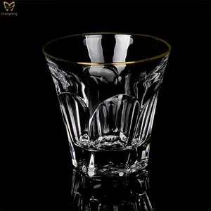Square Whiskey Glass Hand-painting Crystal Glass Set Wine Glass Gold Rim