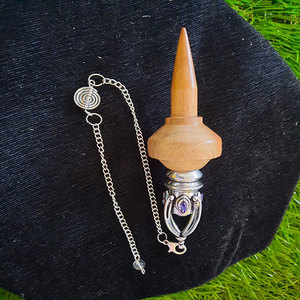 Produit de guérison de pierres précieuses de pendule conique en palissandre à quatre directions fait à la main avec technique pointue - Product Image 1