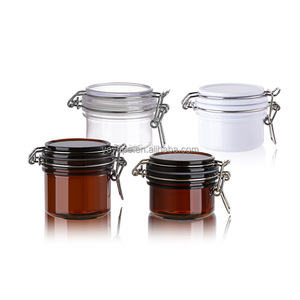 Bền rõ ràng rộng miệng đóng hộp Jar cho thực phẩm <span class=keywords><strong>container</strong></span> 4 oz Pet nhựa lưu trữ hổ phách Jar với bản lề lật nắp & khóa Khóa - Product Image 3
