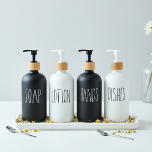 Contenitore Personalizzato per Igienizzante Mani da 250ml - 500ml, Nuovo Dispenser in Vetro Rotondo per Sapone Liquido e Schiuma Lavamani - Product Image 1