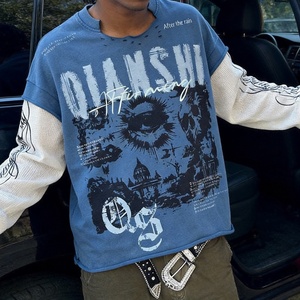 100% Cotton Designer Thermal Longsleeve Vintage Oversized Acid Wash <b>T</b>-<b>Shirts</b> Custom Print Double Layer <b>Long</b> Sleeve <b>Men</b> <b>T</b> <b>Shirt</b> - Product Image 1