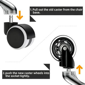 Durable Eco Friendly Steel Stem <b>Replacement</b> <b>Wheels</b> for Office Chair Hot Sale Inch 75mm Black PU Rubber Silent Swivel Casters - Product Image 4