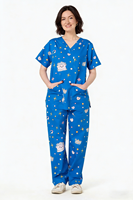 Tenues médicales respirantes en coton à imprimé dessin animé personnalisé, directement de l'usine, pour femmes, ensemble infirmier à col en V et manches courtes