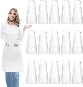 Lot de 15 tabliers ajustables pour adultes avec poches, pour femmes et hommes - en polyester, lavables en machine, pour la cuisine, la peinture, l'artisanat (blanc) - Product Image 1