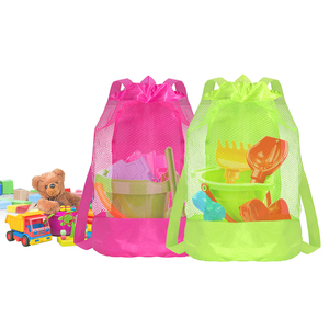 Bolsas Grandes de Malla para Playa, <span class=keywords><strong>Bolsa</strong></span> de Conchas Marinas, Juguetes de <span class=keywords><strong>Piscina</strong></span>, Bolsas de Almacenamiento, Correas Dobles Ajustables para Niños y Niñas, Mochila de Playa con Cordón - Product Image 1