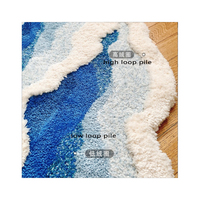 Modern Blue Color High Low Pile Non-Slip Carpet Fluffy Soft Bedside Plush Rug Bathroom Mat