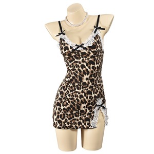 ชุดนอนเซ็กซี่ของผู้หญิงพร้อมชุดเดรสสายเอี๊ยมชายเสื้อพิมพ์ลายเสือดาวผูกโบว์ลูกไม้ยั่วยวนและชุดนอนอีโรติก - Product Image 5