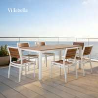 Meubles de patio résistants aux UV, ensemble de salle à manger d'extérieur 6 places, table et chaises de jardin empilables avec structure en aluminium pour hôtel, restaurant