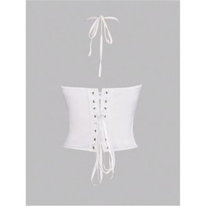 Top Corsé de Satén para Mujer con Botones Metálicos, Tirantes Finos, Estilo Halter, Ajustado, Cintura Natural, Vestido de Fiesta - Product Image 3