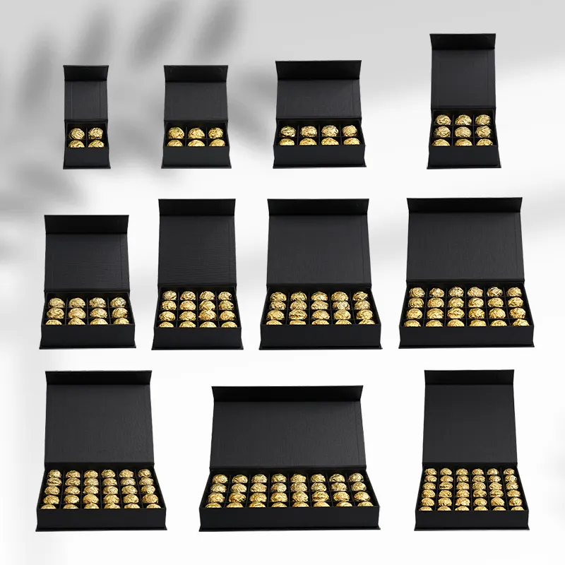 Boîtes d'emballage de bonbons au chocolat noir avec diviseur pour 4 6 8 9 12 16 20 24 emballages de chocolats Vente en gros personnalisé avec votre logo