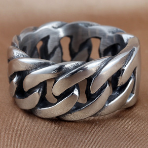 Bague chaîne creuse en argent tibétain pour homme, design ajouré géométrique, style punk, bijoux 213052 - Product Image 3