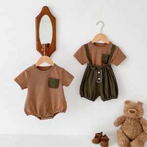 Angou INS Stile Coreano Set Estivo per Neonati e Bambini, Tutine a Righe in Cotone, T-Shirt Versatile con Tasche per Esterni - Product Image 3