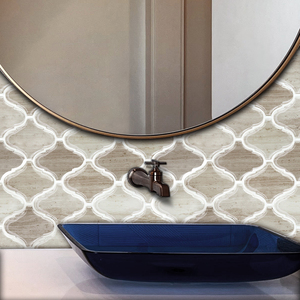 Carreaux muraux autocollants en <span class=keywords><strong>travertin</strong></span> <span class=keywords><strong>beige</strong></span>, forme lanterne arabesque, avec <span class=keywords><strong>joint</strong></span> blanc, à peler et coller, pour murs d'accent modernes - Product Image 6