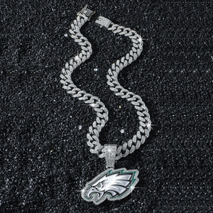 Collar con Colgante de los <span class=keywords><strong>Philadelphia</strong></span> Eagles, Cadena Cubana Dorada con Incrustaciones de Diamantes Geométricos, Estilo Punk Hip-hop de Aleación para Fiestas - Product Image 4