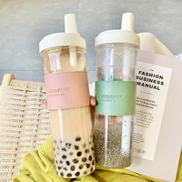 Bon marché Ins personnalisé 850ml grande capacité gobelet sans bpa voyage bouteille d'eau en plastique réutilisable avec paille/manchon